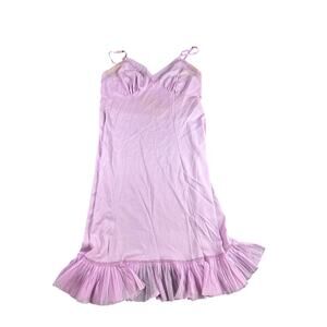 Vtg Light Purple Nylon slip dress-Adjustable straps- midi- some wear Sz Avg 38